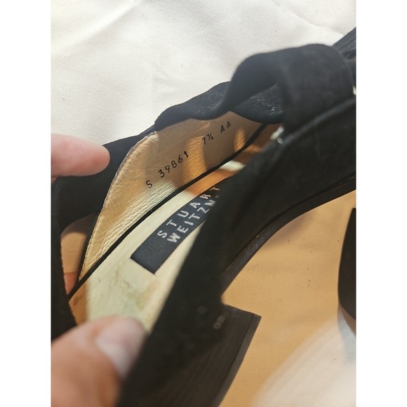 Stuart Weitzman Spando Black Nubuck Suede Slingback Wedges 7.5 AA - Picture 7 of 7